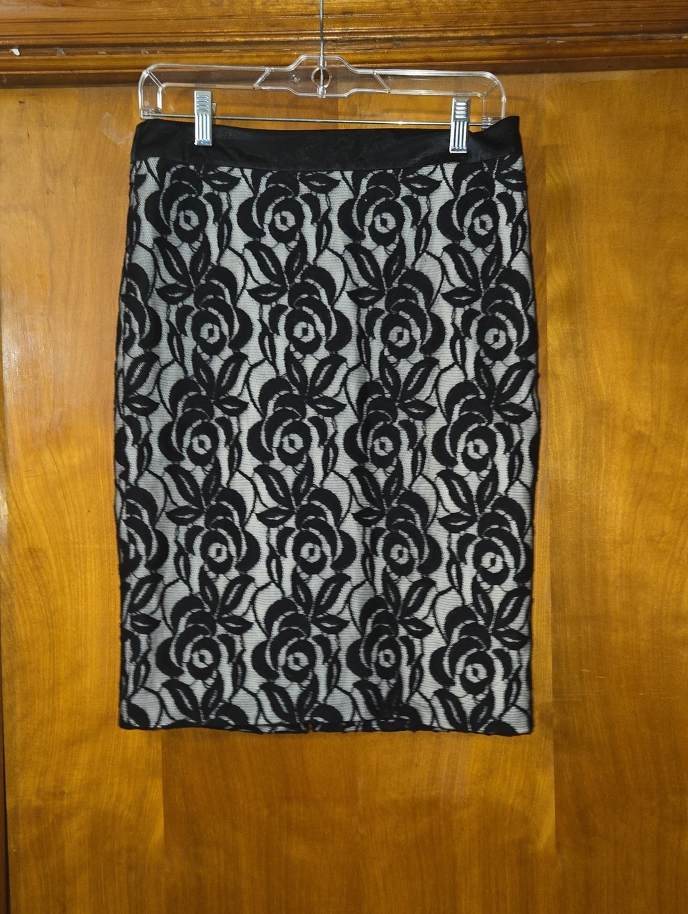 Ann Taylor Black Lace-Overlay Pencil Skirt